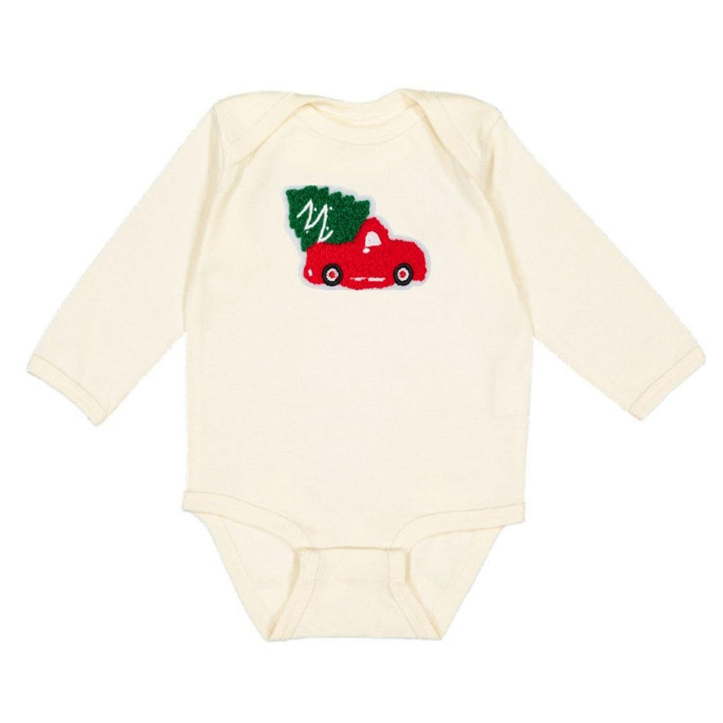 Christmas Truck Patch Long Sleeve Bodysuit - Holiday Baby