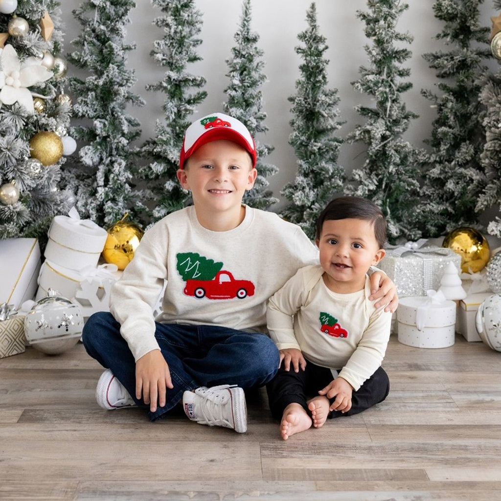 Christmas Truck Patch Long Sleeve Bodysuit - Holiday Baby