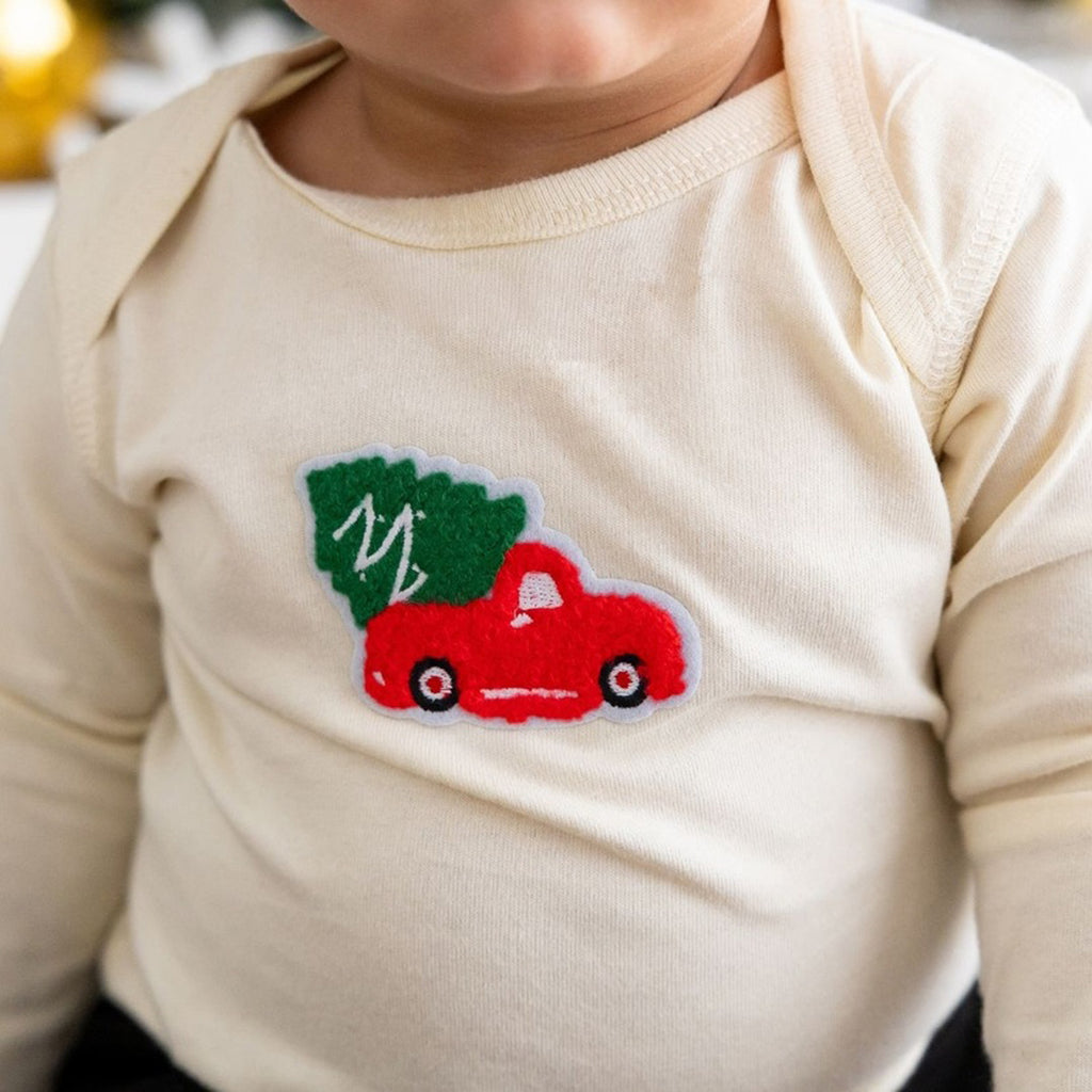 Christmas Truck Patch Long Sleeve Bodysuit - Holiday Baby