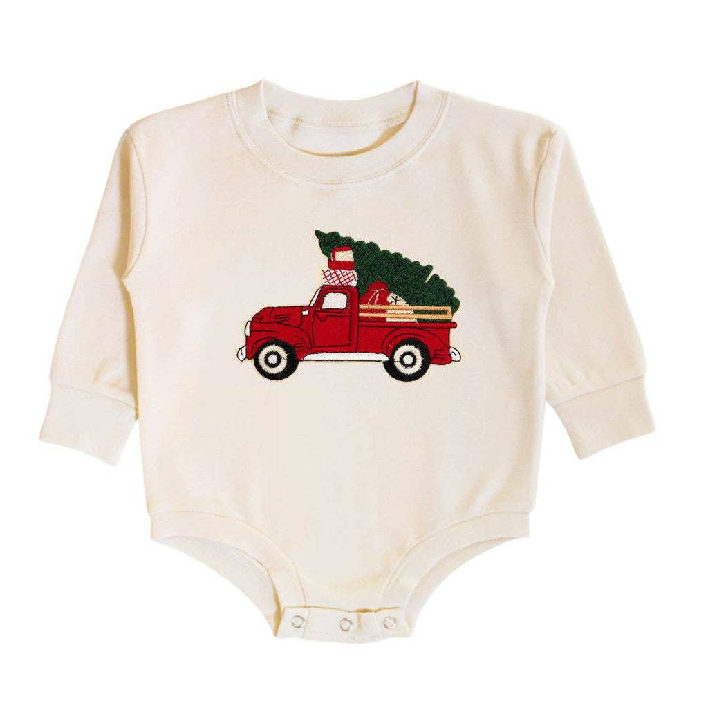 Christmas Truck Patch Long Sleeve Romper