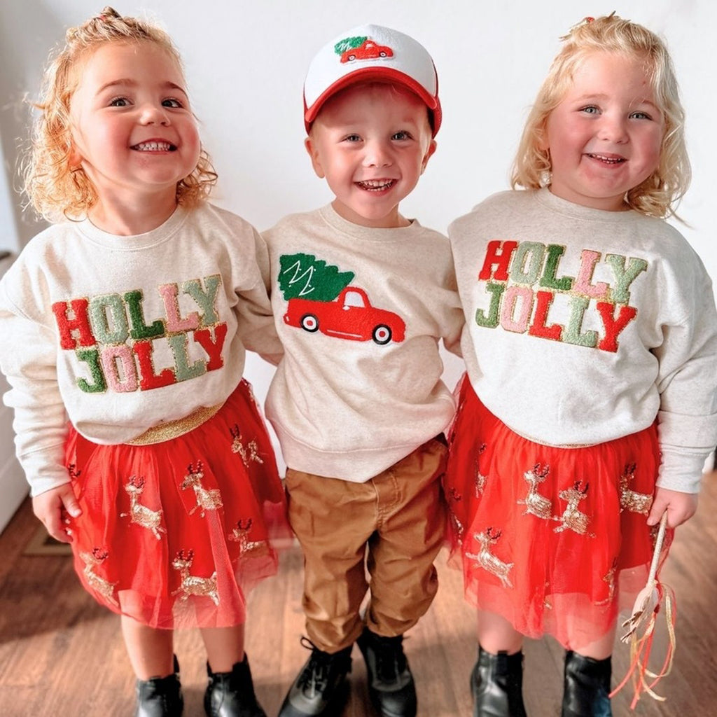 Christmas Truck Patch Sweatshirt - Kids Holiday Sweatshirt