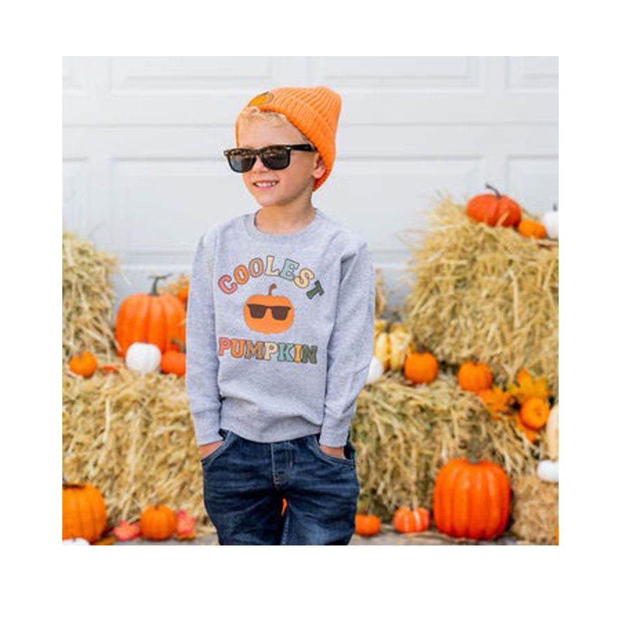 Coolest Pumpkin Sweatshirt - Gray-SWEATSHIRTS & HOODIES-Sweet Wink-Joannas Cuties