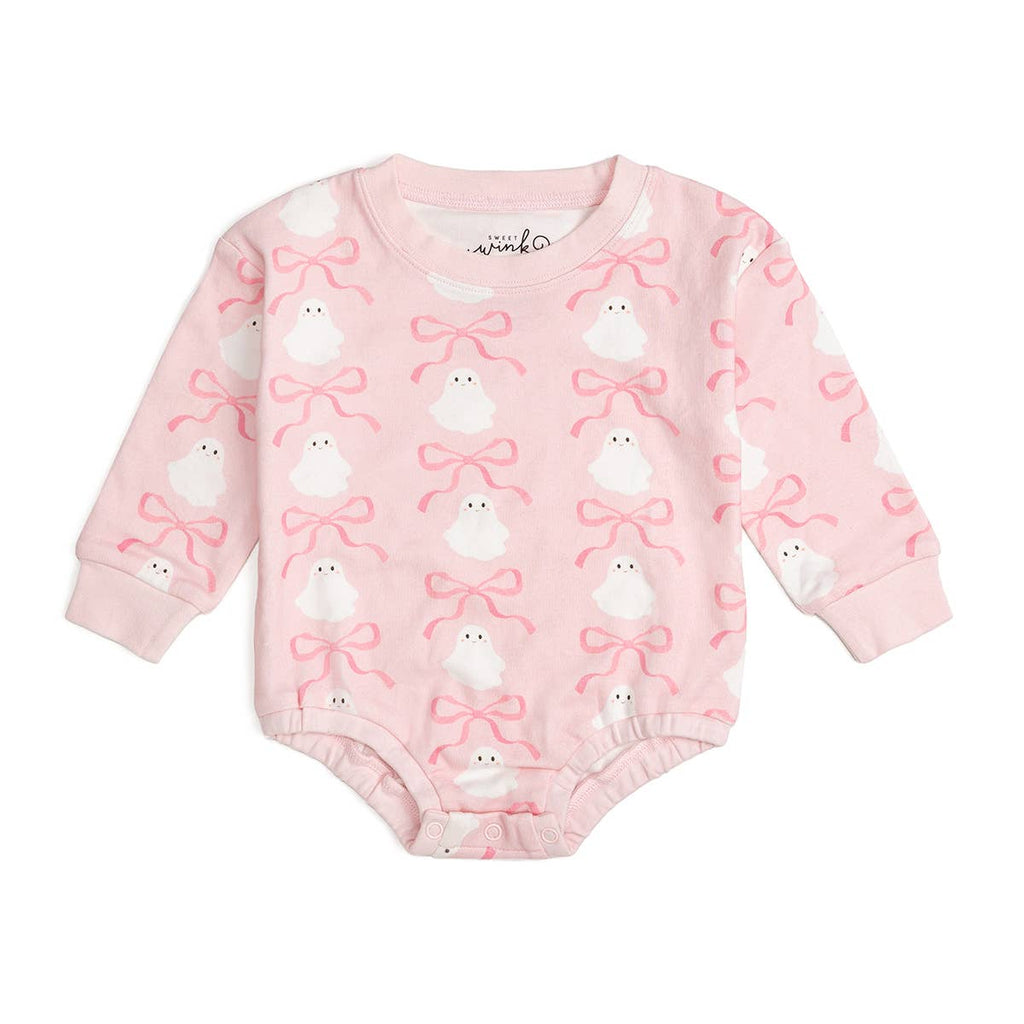 Coquette Ghost Halloween Long Sleeve Romper