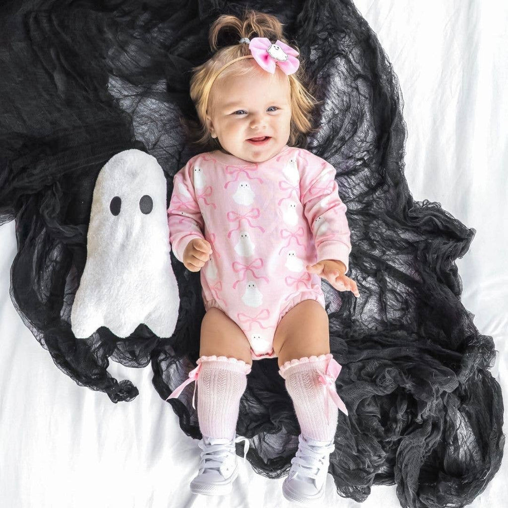 Coquette Ghost Halloween Long Sleeve Romper