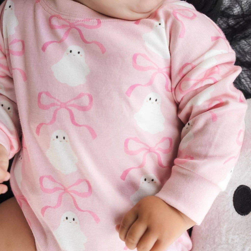 Coquette Ghost Halloween Long Sleeve Romper