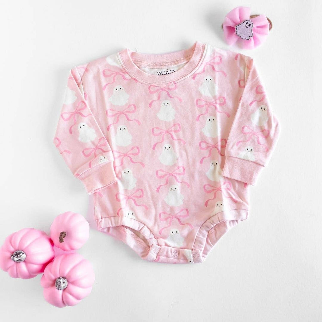 Coquette Ghost Halloween Long Sleeve Romper