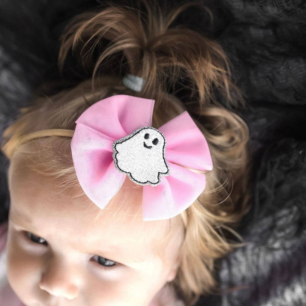 Coquette Tulle Ghost Bow Halloween Baby Headband