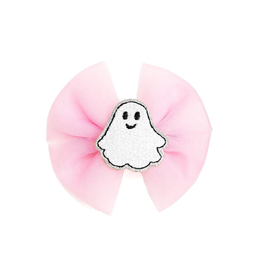 Coquette Tulle Ghost Bow Halloween Clip