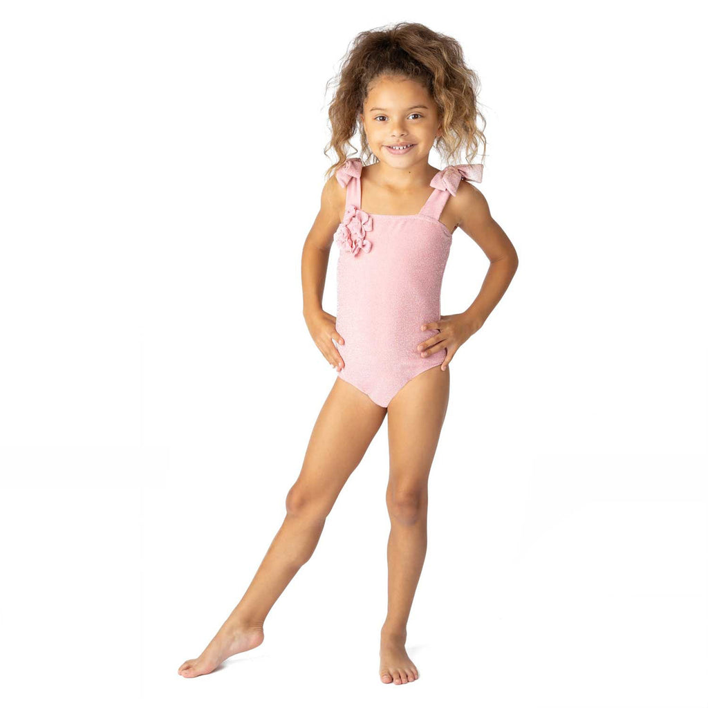 Coral Girls Shimmer Flower One Piece Swimsuit