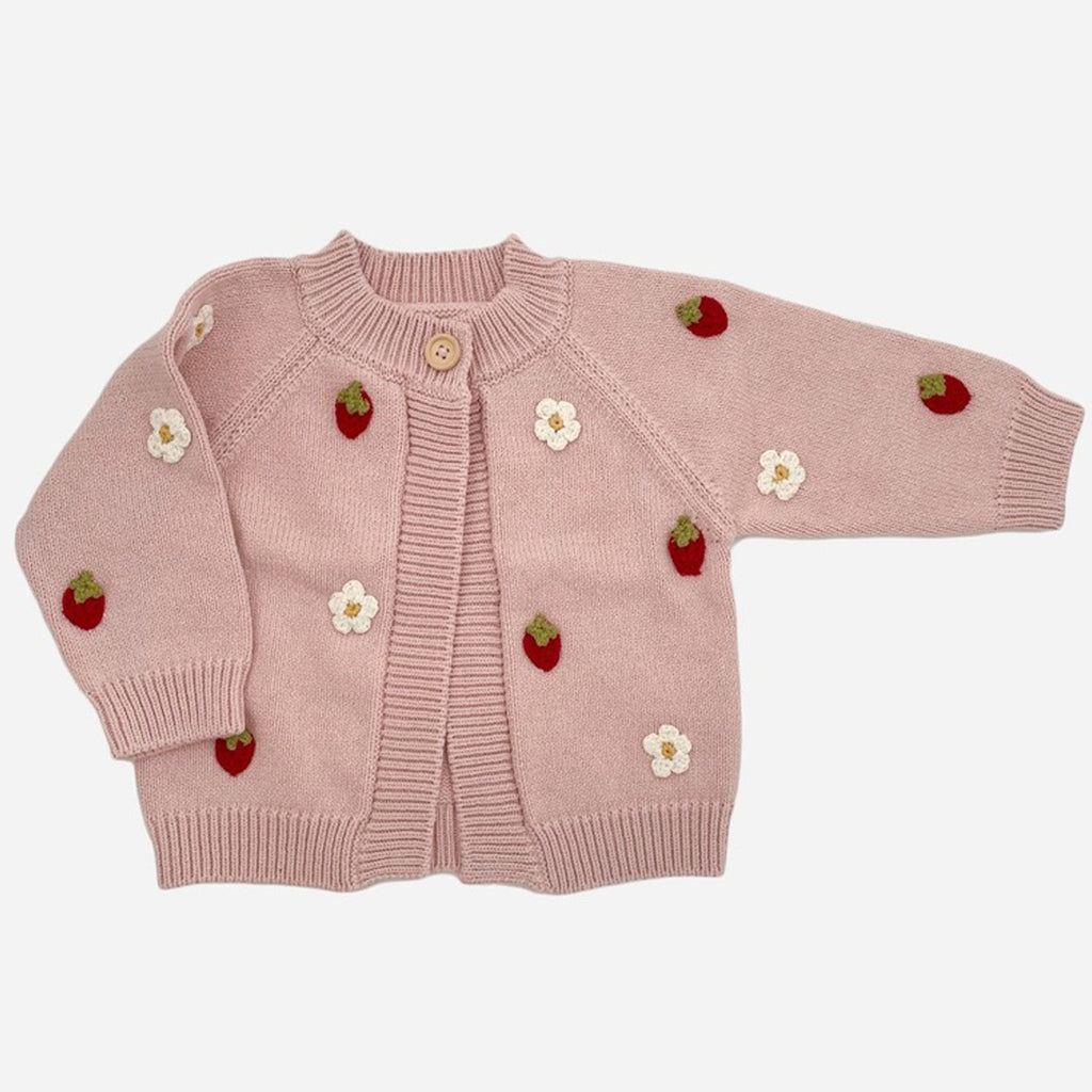 Cotton Strawberry Flower Cardigan - Blush