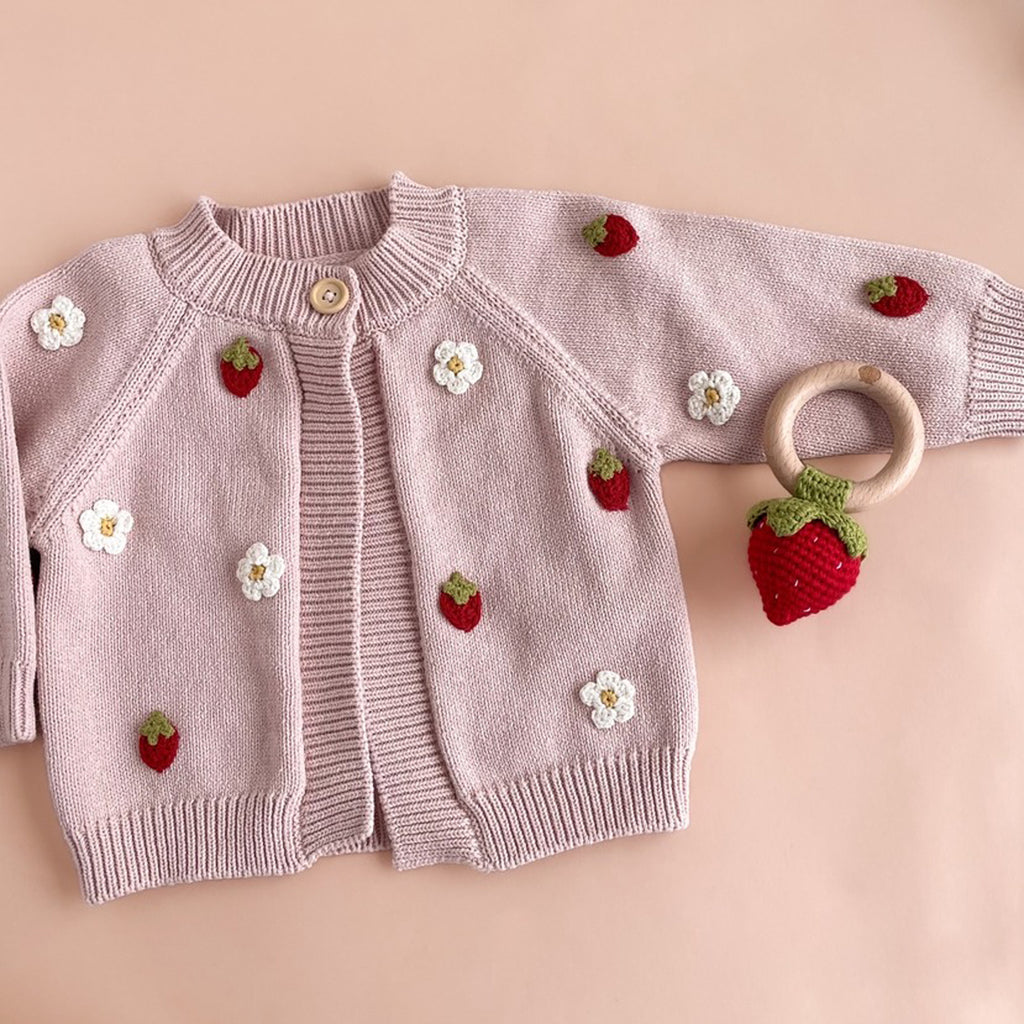 Cotton Strawberry Flower Cardigan - Blush