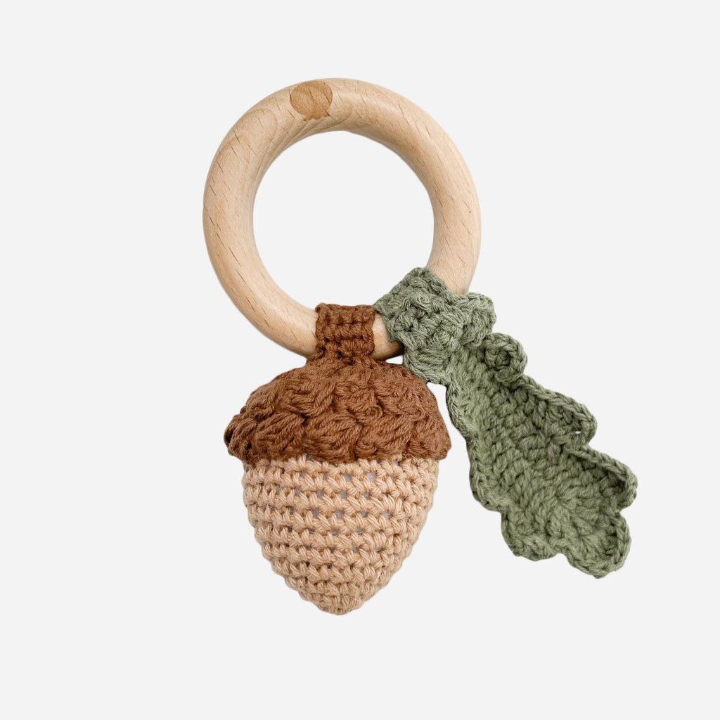 Cotton Rattle Teether Acorn - Baby Gift