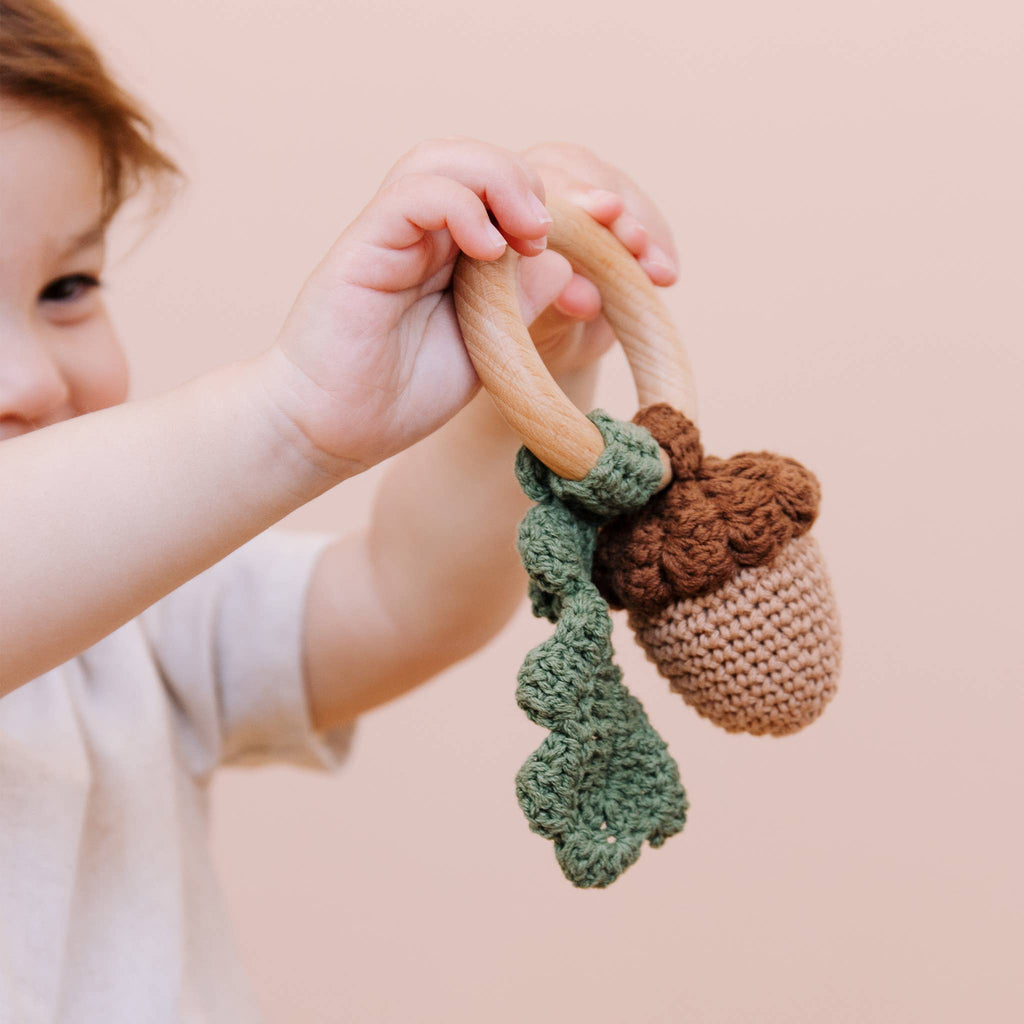 Cotton Rattle Teether Acorn - Baby Gift