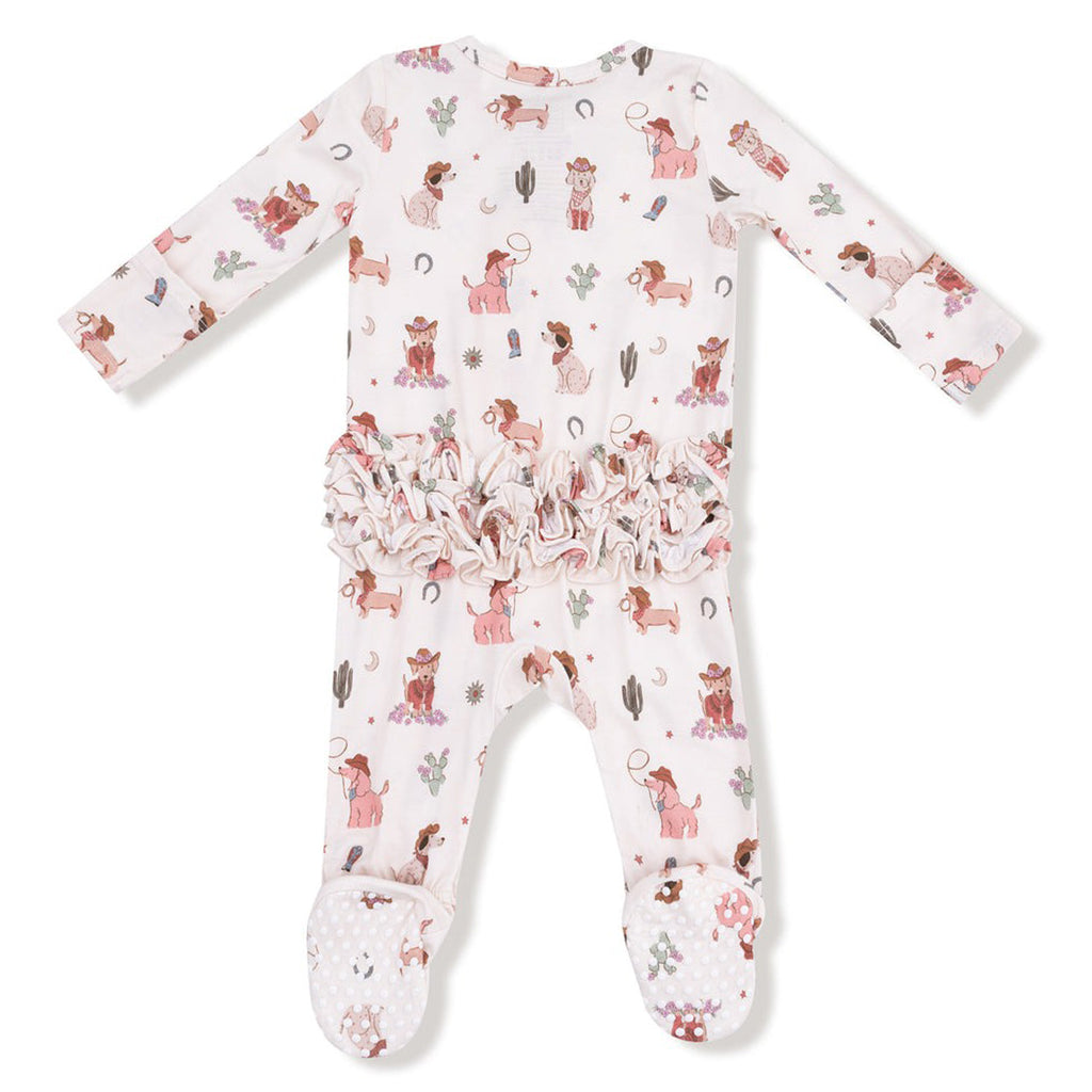 Cowgirl Dogs - 2 Way Zipper Ruffle Back Footie