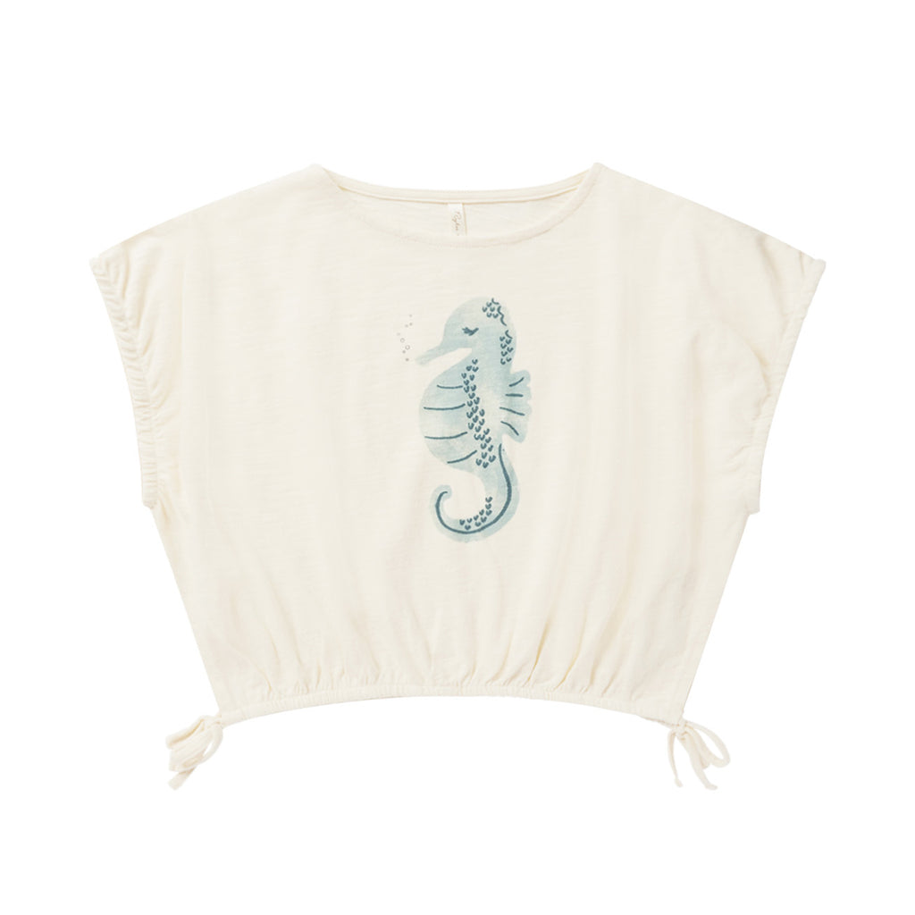 Cropped Cinched Tee - Seahorse