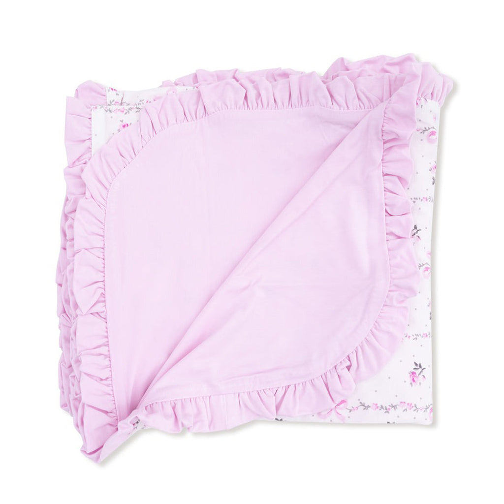 Dainty Buds and Bows Stripe - Ruffle Blanket