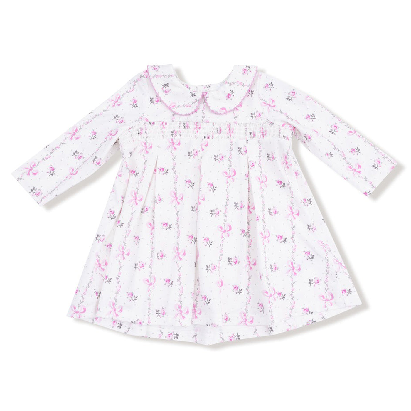 fitted lace wedding dress Arrival Autumn Girls Peter Pan Collar Long Sleeves Floral Argyle Pattern Dress 130 (7-8Y) / Pink main image 0