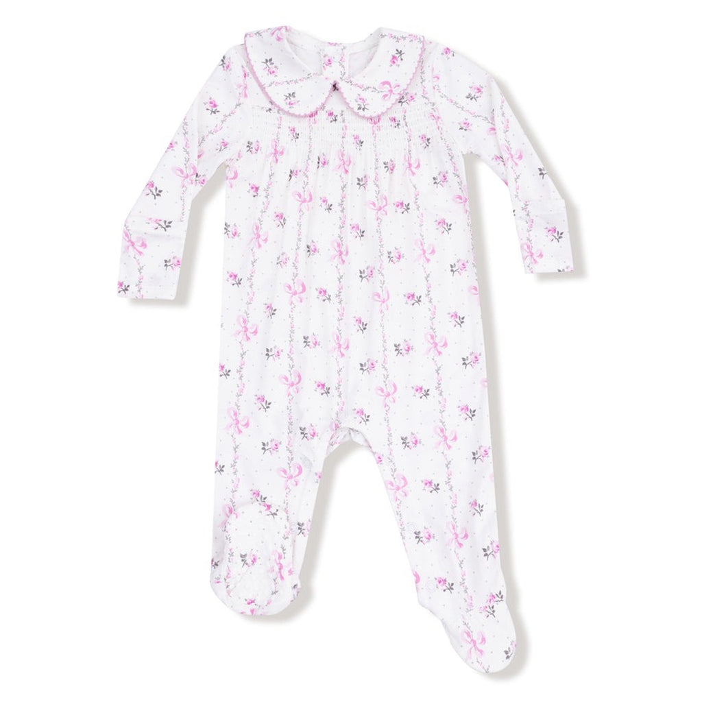 Dainty Buds and Bows Stripe - Smocked Peter Pan Snap Footie