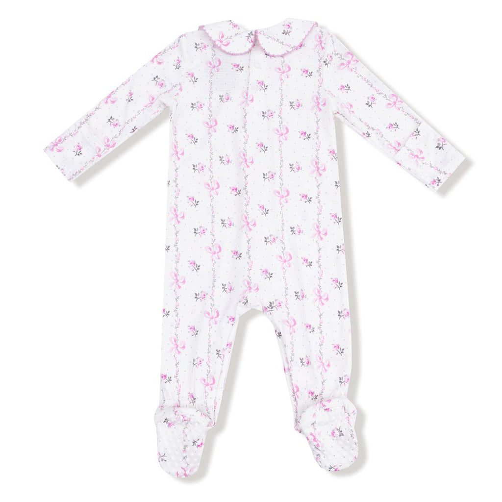 Dainty Buds and Bows Stripe - Smocked Peter Pan Snap Footie