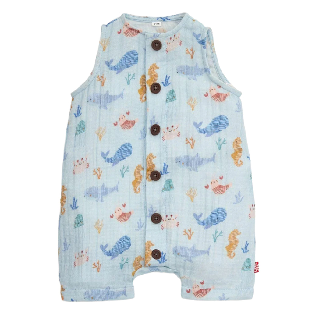 Deep Sea Jubilee Cotton Gauze Magnetic Sleeveless Romper