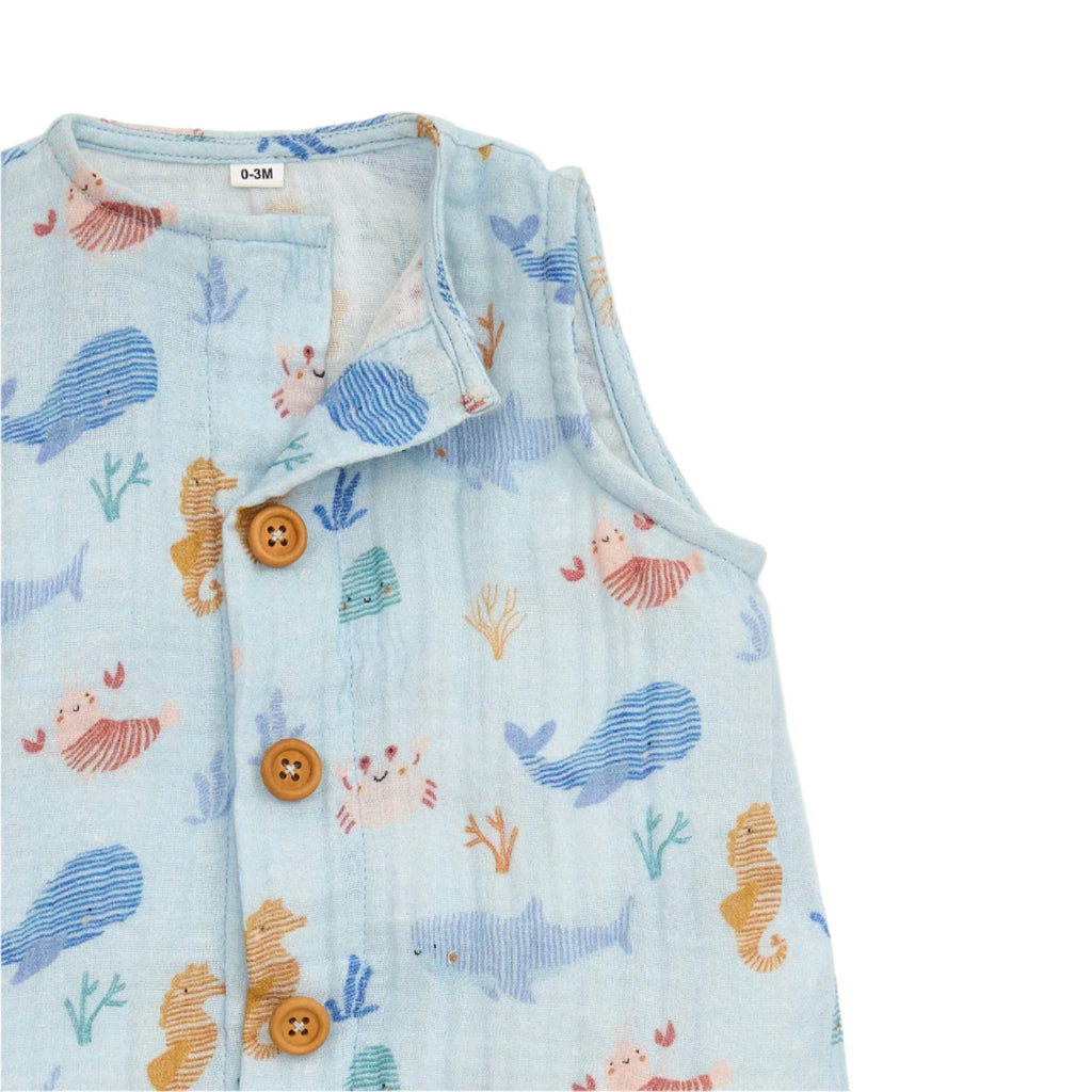 Deep Sea Jubilee Cotton Gauze Magnetic Sleeveless Romper