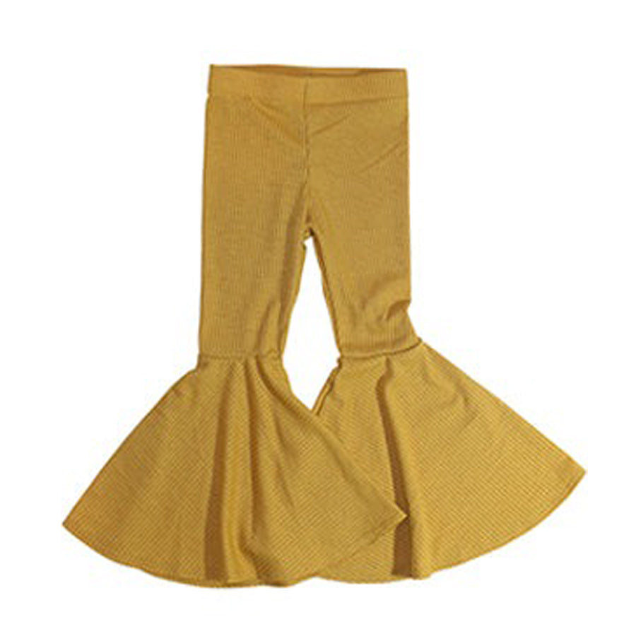 Delaney Mustard Ribbed Girls Bell Bottom Flare Pants-BOTTOMS-Khloe Jean-Joannas Cuties