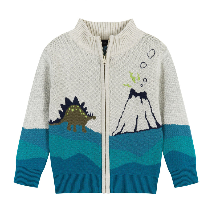 Dino Landscape Intarsia Sweater Zip-Up 3 Pc Set-OUTFITS-Andy & Evan-Joannas Cuties