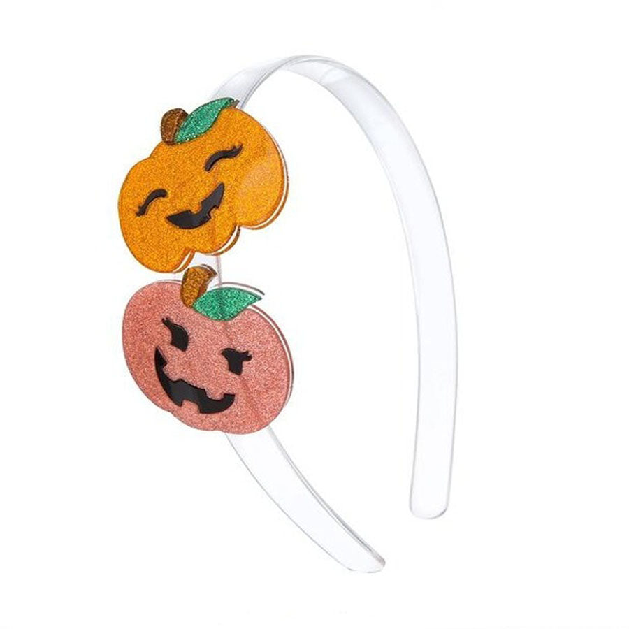 Double Pumpkin Halloween Orange Glitter Headband-HEADBANDS-Lilies & Roses-Joannas Cuties