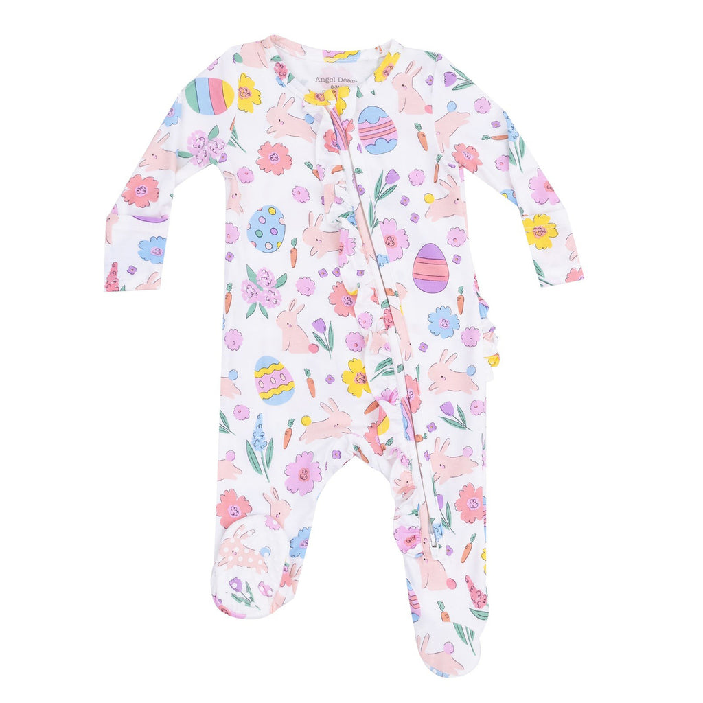 Easter Bunnies Pink - 2 Way Ruffle Zipper Footie