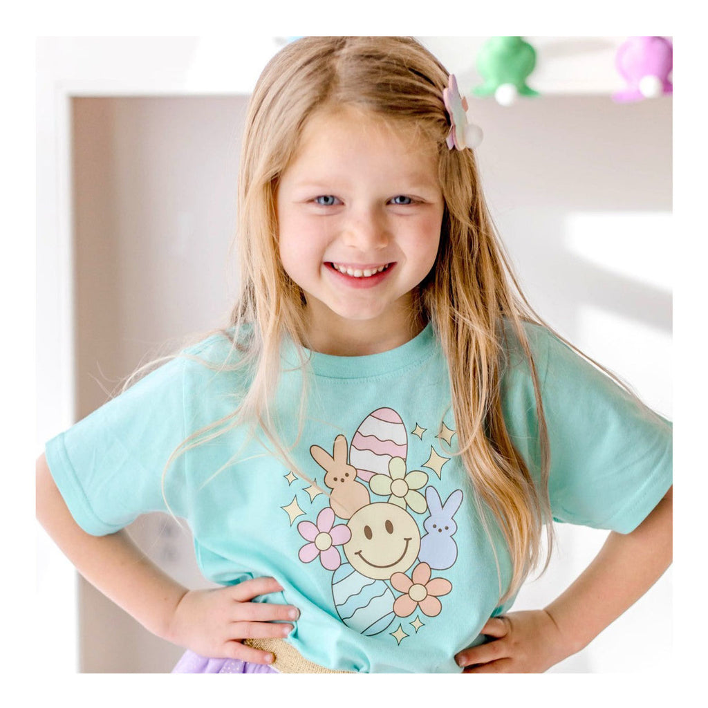 Easter Doodle Short Sleeve T-Shirt - Aqua-TOPS-Sweet Wink-Joannas Cuties