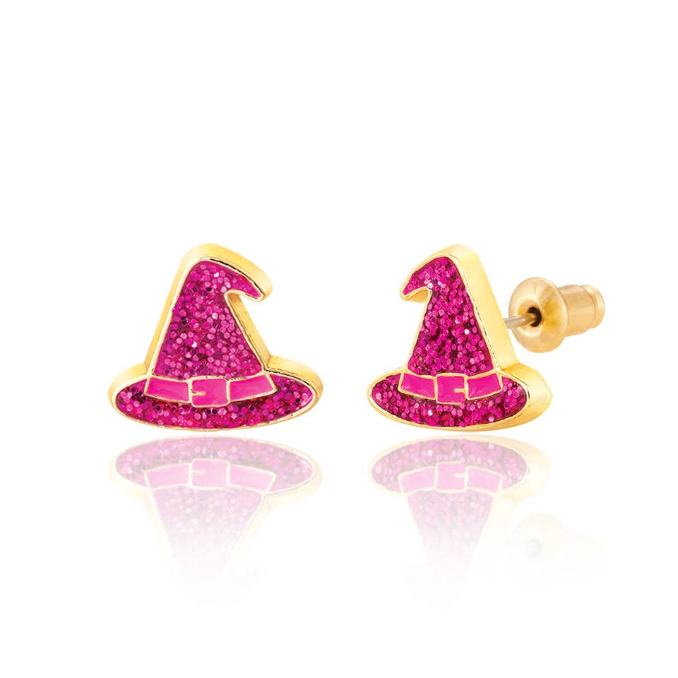 Halloween Glitter Witch Hat Stud Earrings for Girls