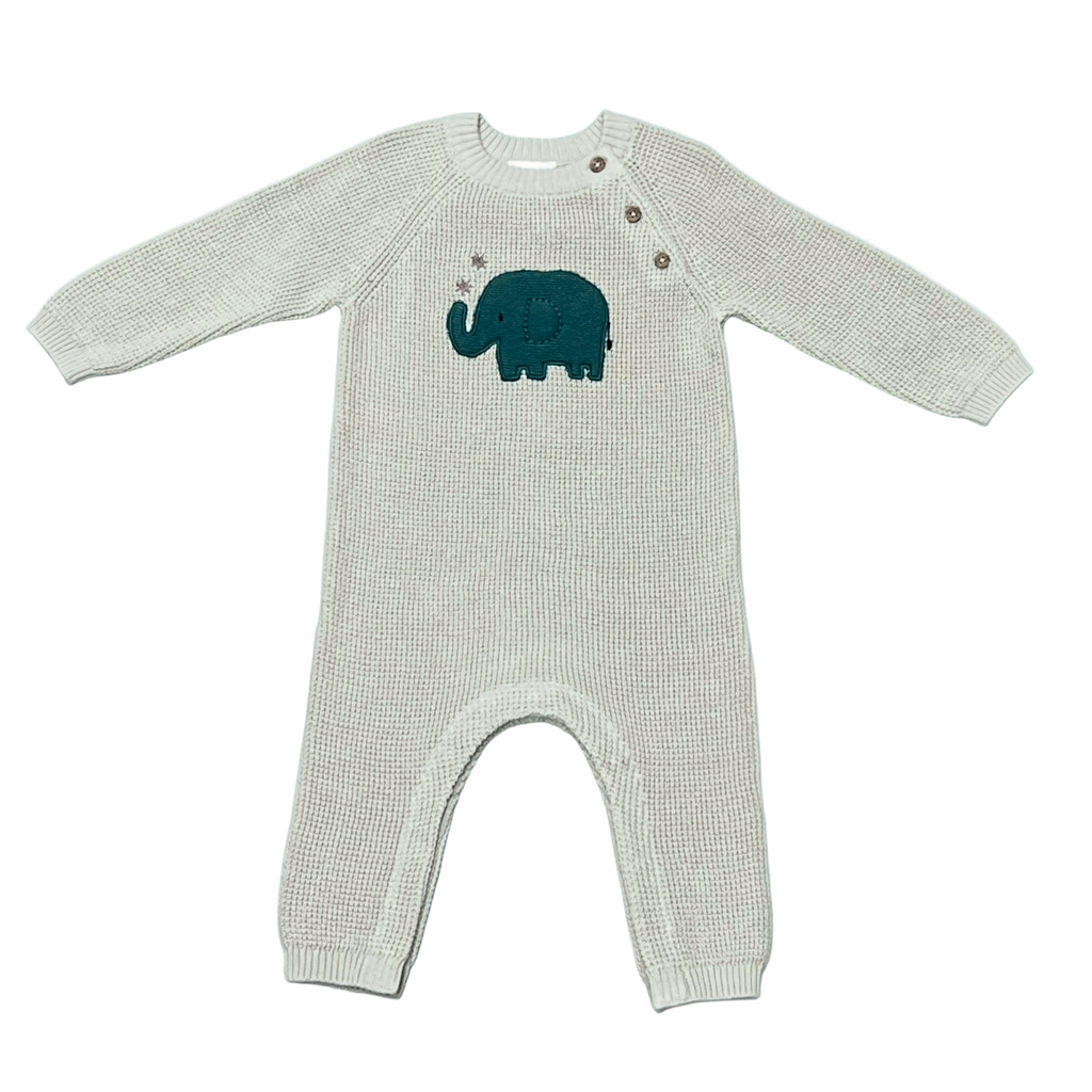 Elephant Jacquard Knit Baby Jumpsuit (Organic)-Viverano Organics-Joannas Cuties