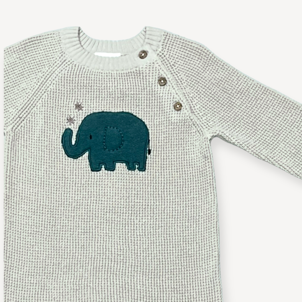 Elephant Jacquard Knit Baby Jumpsuit (Organic)-Viverano Organics-Joannas Cuties