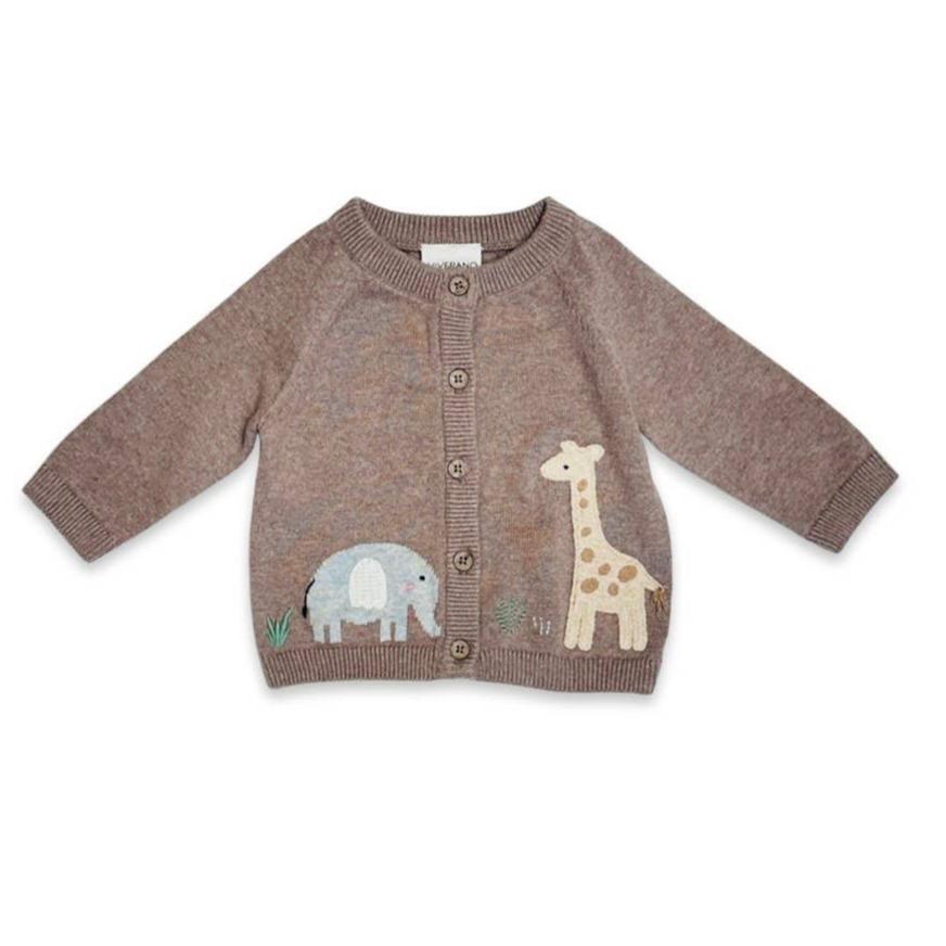 Elephant Giraffe Pointelle Baby Cardigan Sweater