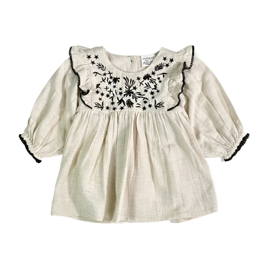 Embroidered Ruffle Flare Baby Dress-DRESSES & SKIRTS-Viverano Organics-Joannas Cuties