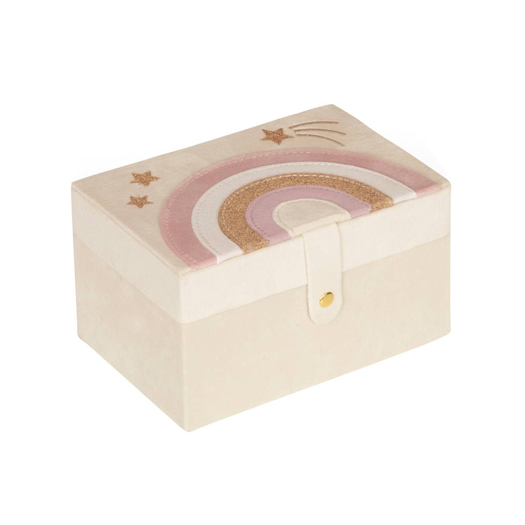 Small rectangular box with a rainbow design on a white background