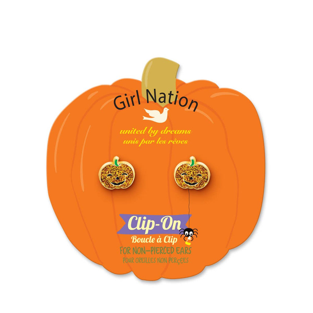 Halloween Glitter Pumpkin Clip On Earrings for Girls