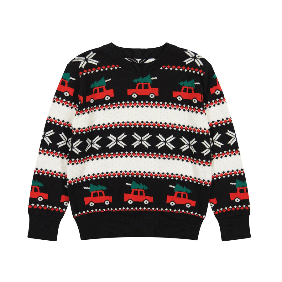 Fair Isle Holiday Car Sweater - Black-CARDIGANS & SWEATERS-Andy & Evan-Joannas Cuties