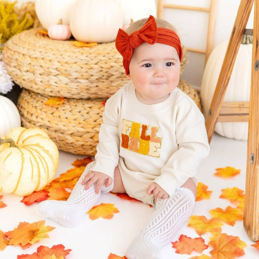 Fall Babe Patch Long Sleeve Romper - Autumn Baby Bodysuit