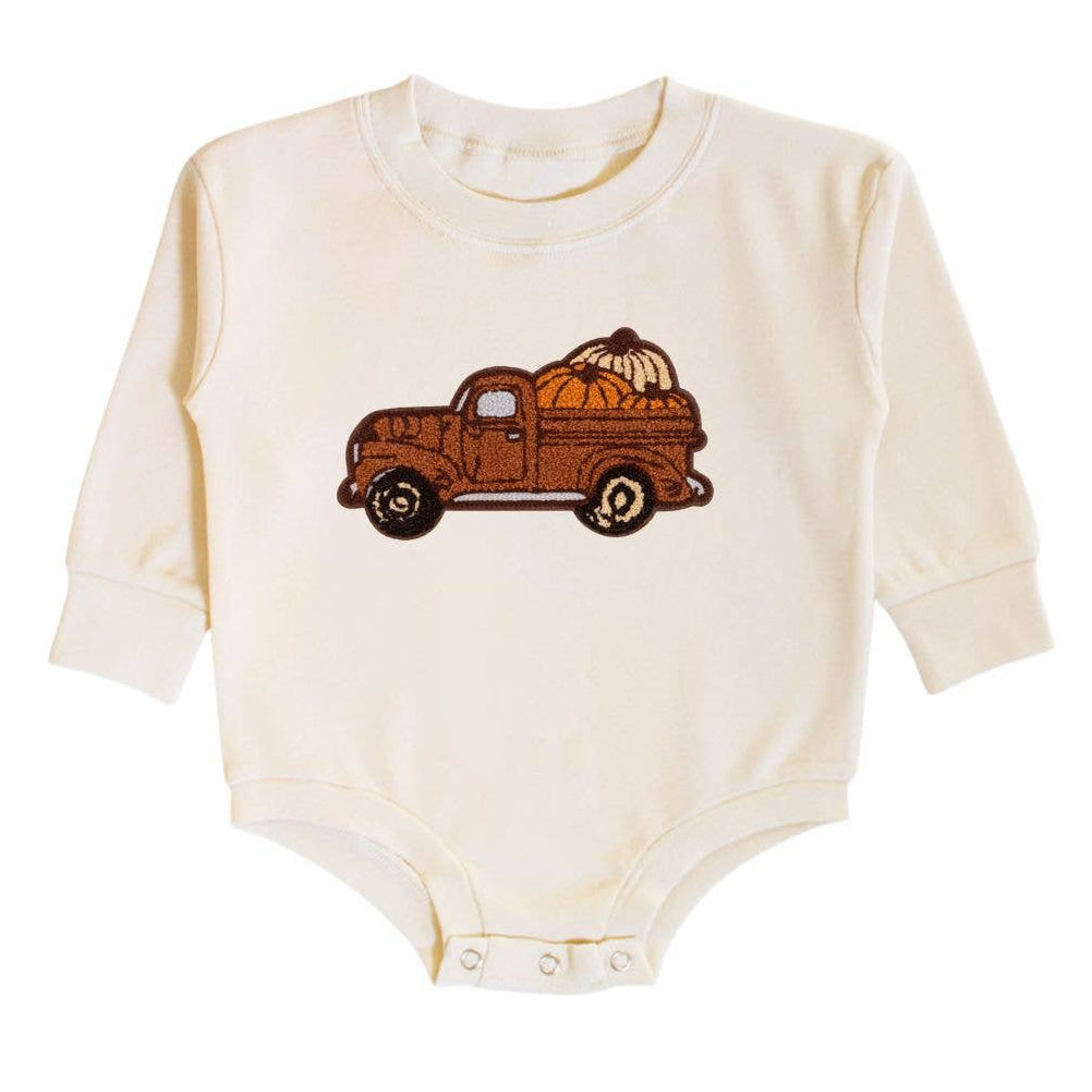 Fall Truck Patch Long Sleeve Romper