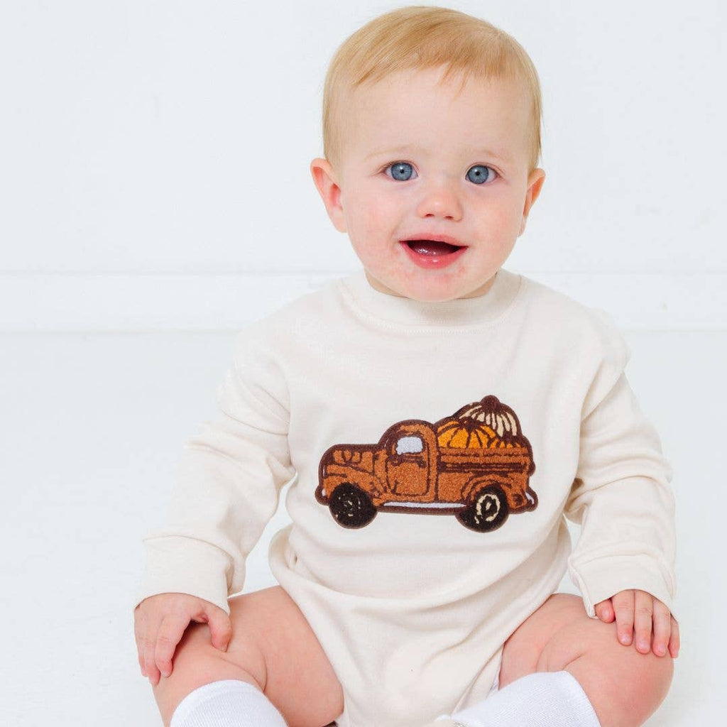 Fall Truck Patch Long Sleeve Romper