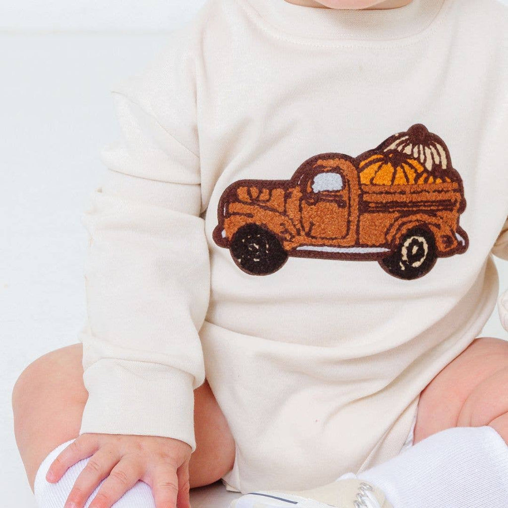 Fall Truck Patch Long Sleeve Romper