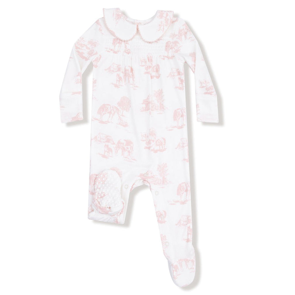 Farm Toile - Pink  Peter Pan 2 Way Zipper Footie