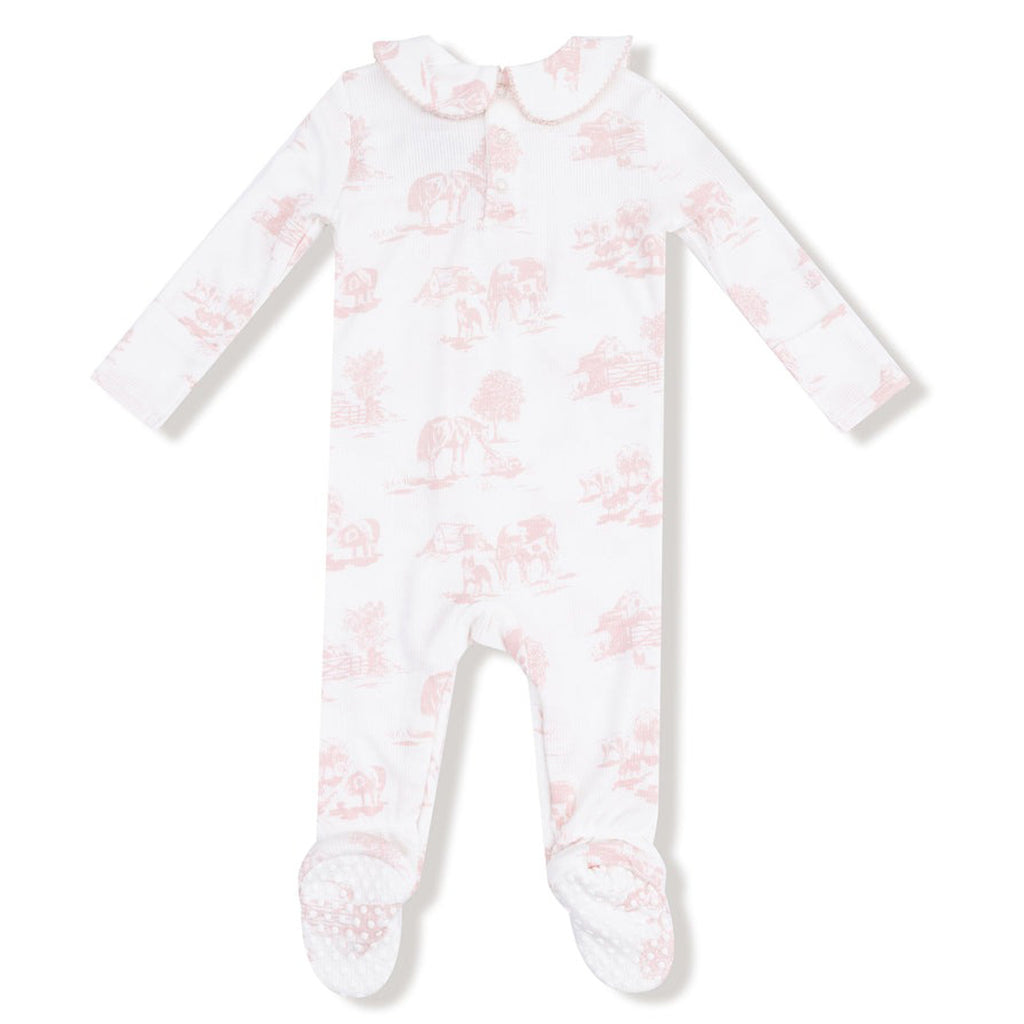 Farm Toile - Pink  Peter Pan 2 Way Zipper Footie