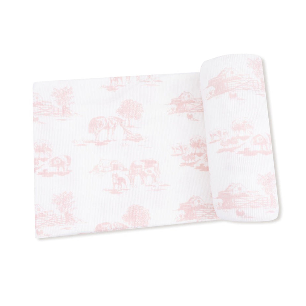 Farm Toile - Pink Swaddle Blanket