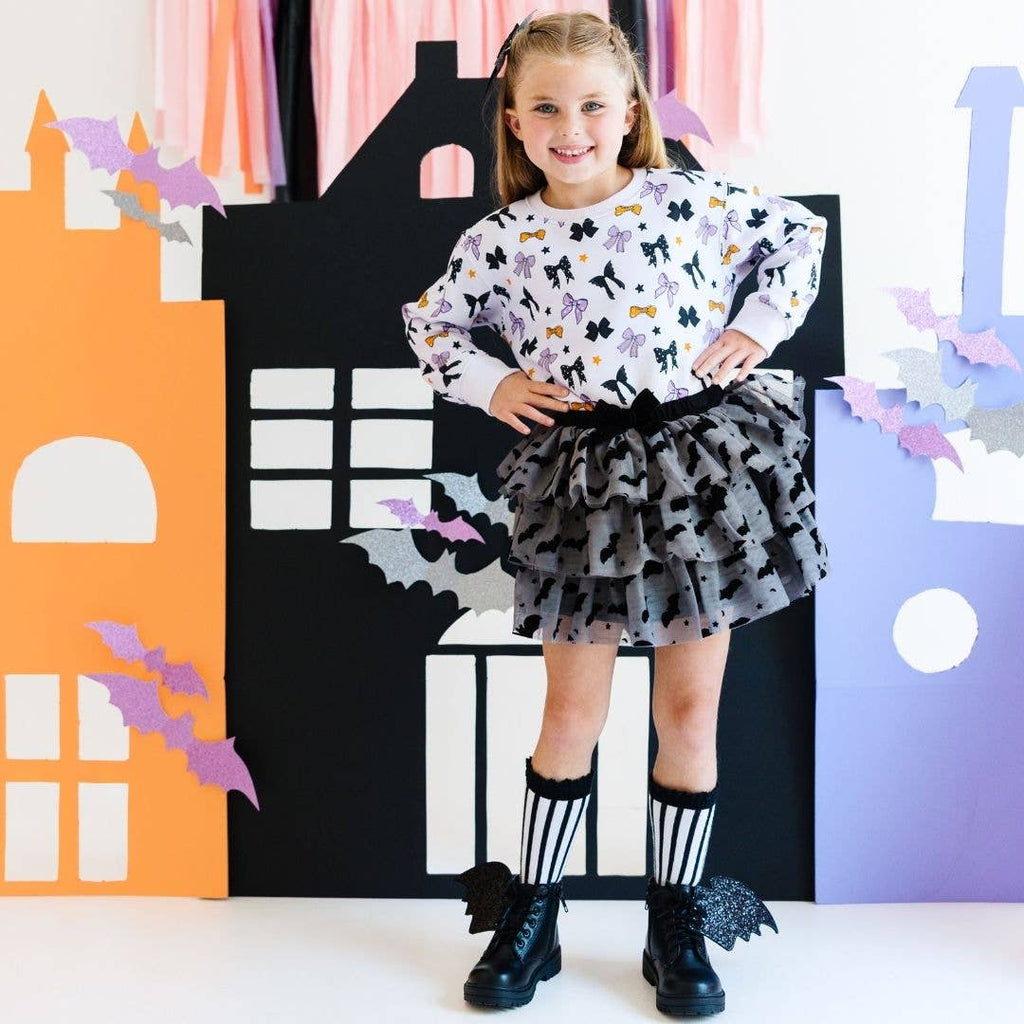 Flocked Bats Halloween Bow Tiered Tutu