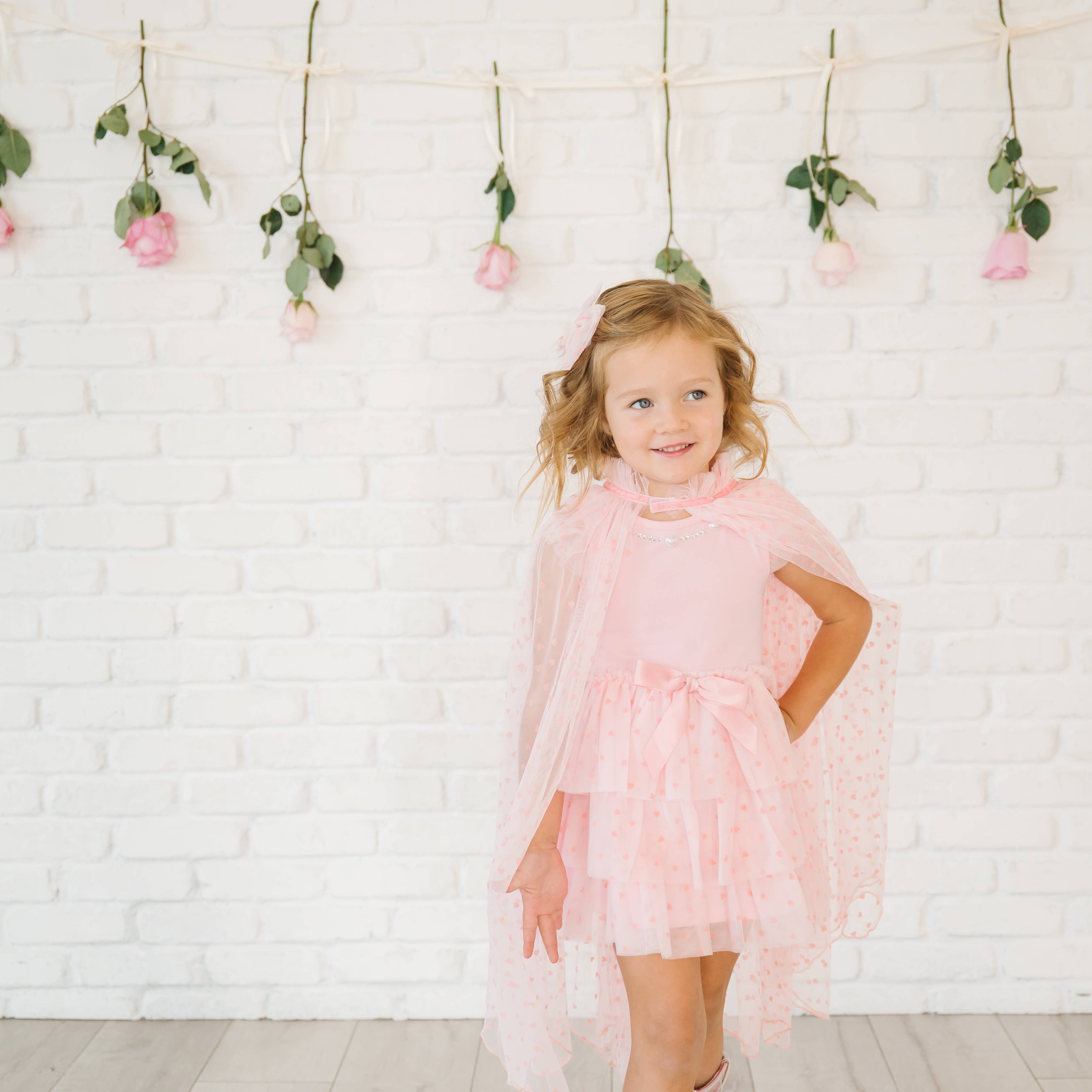 Flocked Heart Valentine's Day Tiered Short Sleeve Tutu Dress Flocked Heart Valentine's Day Tiered Short Sleeve Tutu Dress