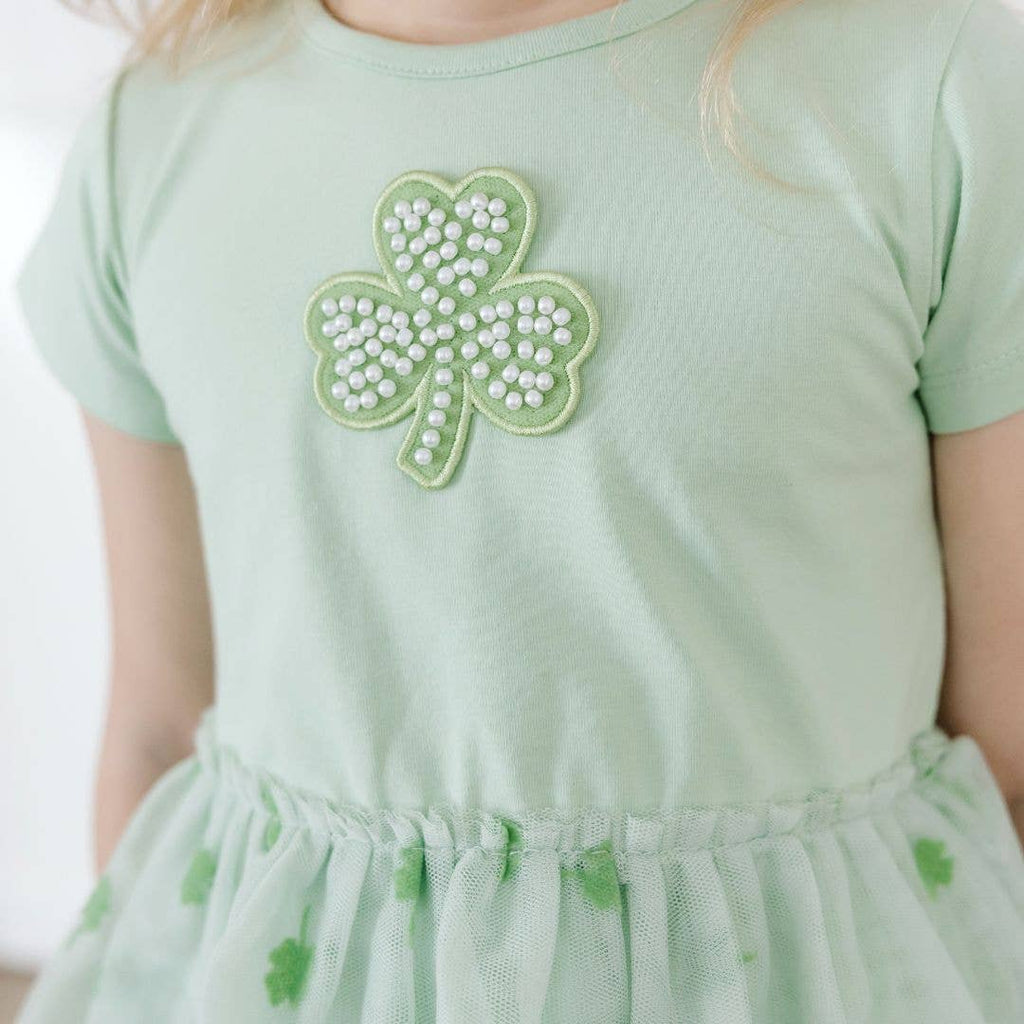 Flocked Shamrock St. Patrick's Day Tiered Short Sleeve Tutu Dress 4T