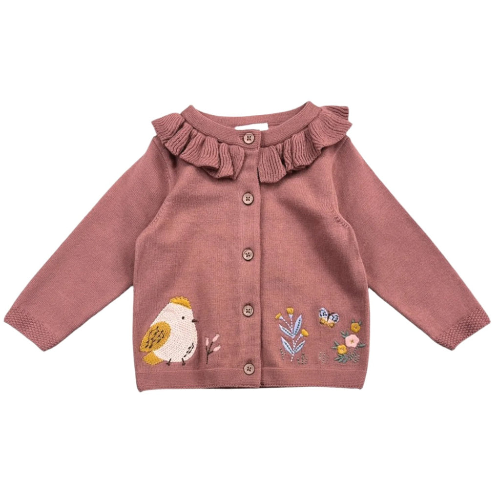 Floral Bird Embroidered Baby Knit Cardigan (organic cotton)