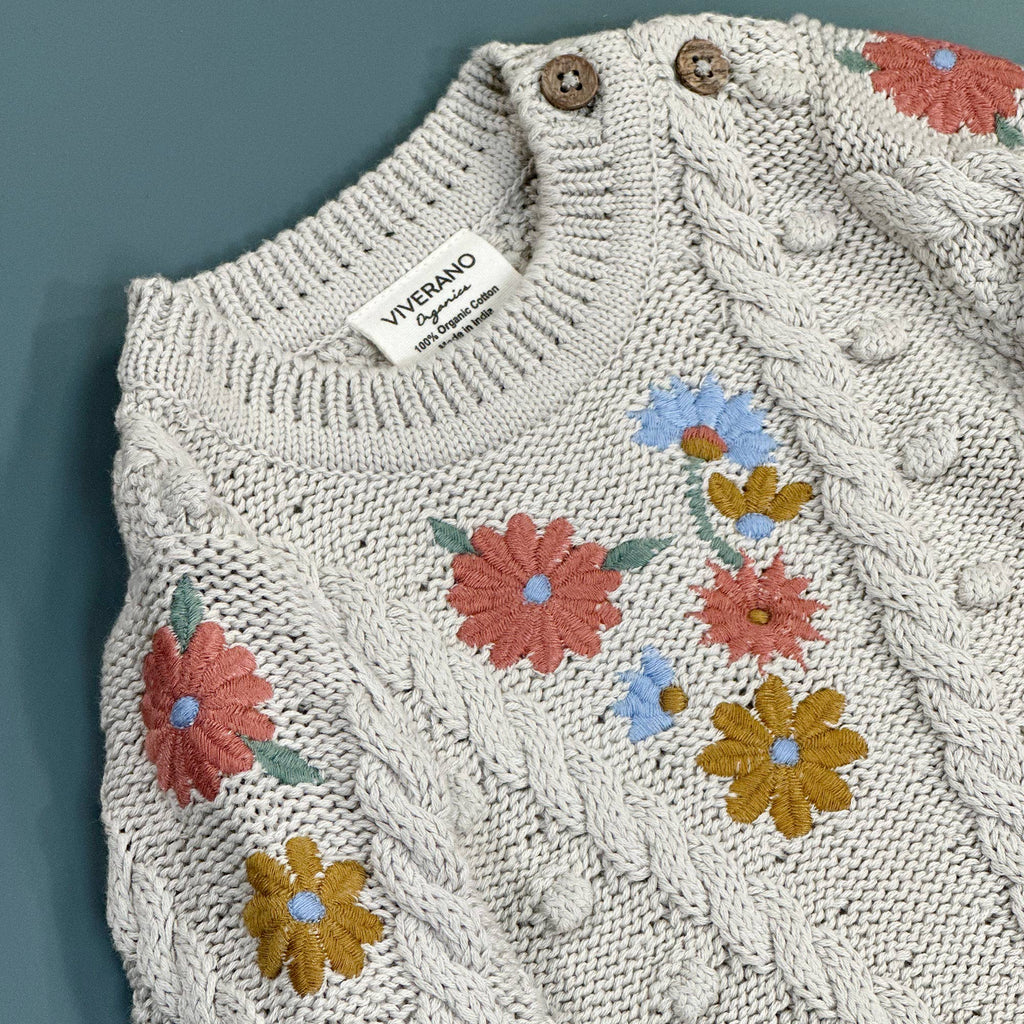 Floral Embroidered Chunky Baby Pullover Sweater